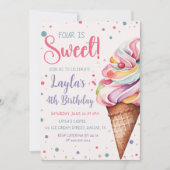 4歳の誕生日おめでとう！スイートアイスクリーム 招待状 (正面)