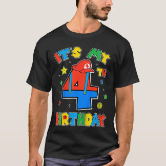 4歳の誕生日おめでとう!スーパープレイヤー ゲーム好き男子の誕生日パーティー Tシャツ