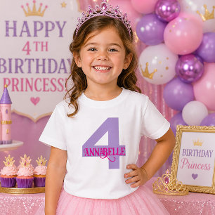 4歳の誕生日おめでとう!パープル&ピンクの女の子 ベビーTシャツ
