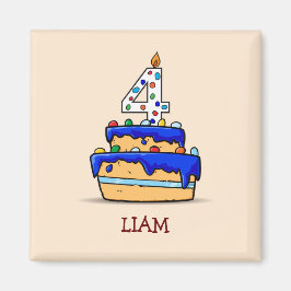 4歳の誕生日おめでとう ブルーのケーキ マグネット