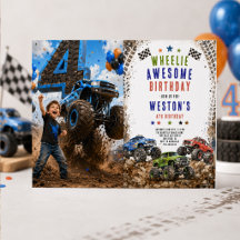 4歳の誕生日おめでとう モンスタートラックのデザイン