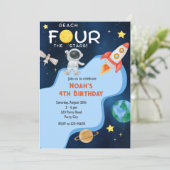 4歳の誕生日おめでとう!星をめざす宇宙パーティーの招待状 招待状 (スタンド正面)