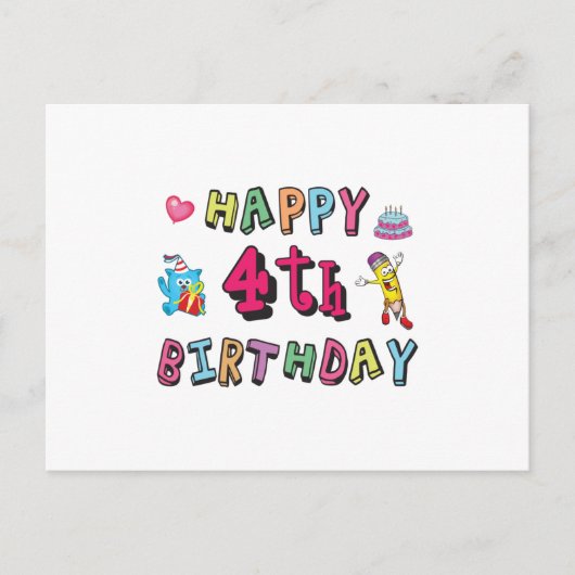 4歳の誕生日おめでとう 4歳の誕生日メッセージ ポストカード (正面)