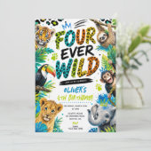 4歳の誕生日おめでとう Four Ever Wild 動物パーティー 招待状 (スタンド正面)