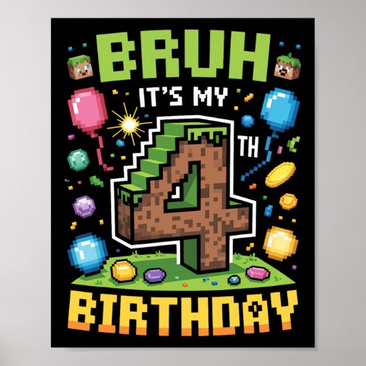 4歳の誕生日おめでとうTシャツ ブルーハーイッツマイ4thバースデー ビデオ ポスター (正面)
