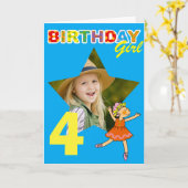 4歳の誕生日お姫様バレリーナ写真入りデザイン カード (黄色い花)
