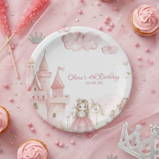 4歳の誕生日お姫様ピンクのお城 Forever ペーパープレート