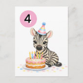 4歳の誕生日お祝い女の子用ゼブラポストカード ポストカード (正面)