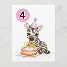 4歳の誕生日お祝い女の子用ゼブラポストカード ポストカード