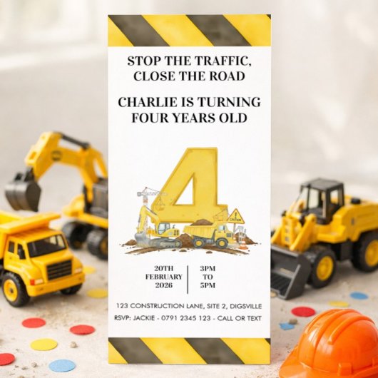 4歳の誕生日お祝い工事車両 招待状