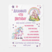4歳の誕生日のお姫様とユニコーン フリースブランケット (正面)