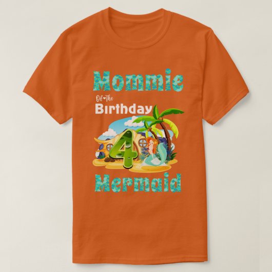 4歳の誕生日の可愛い人魚ママ Tシャツ (デザイン正面)
