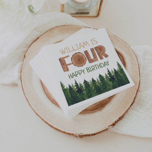 4歳の誕生日の名前素朴緑の木 スタンダードカクテルナプキン