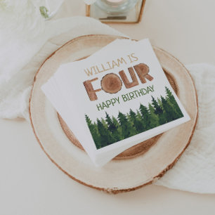 4歳の誕生日の名前素朴緑の木 スタンダードカクテルナプキン