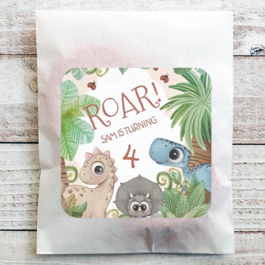 4歳の誕生日の恐竜 スクエアシール