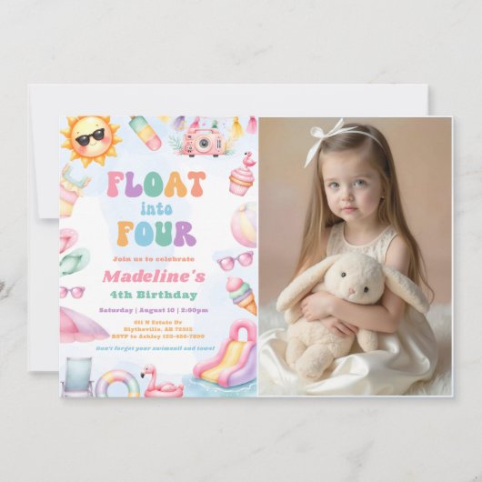 4歳の誕生日を夏のフロートでお祝いフォト 招待状 (正面)