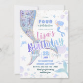 4歳の誕生日を祝う人魚の女の子ギフト 招待状 (正面)