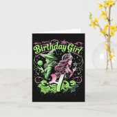 4歳の誕生日を迎えた魔女の女の子 ピンクとグリーン カード (黄色い花)