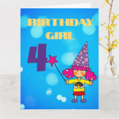 4歳の誕生日を迎えるお姫様 カード (黄色い花)
