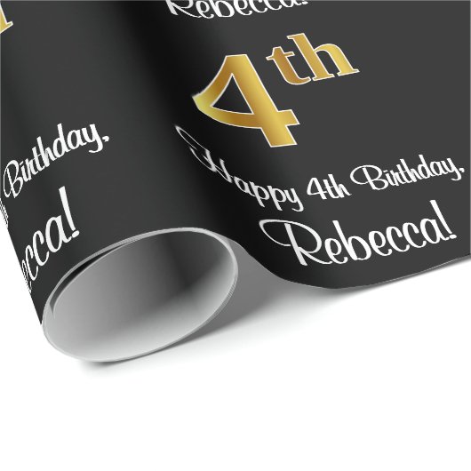 4歳の誕生日エレガント:豪華なフェイク金ゴールドルック# ラッピングペーパー (ロールコーナー)