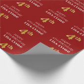 4歳の誕生日エレガント:,赤,フェイク金ゴールドルック ラッピングペーパー (角)