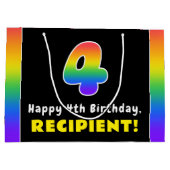 4歳の誕生日カラフル：虹4、名前をカスタムする ラージペーパーバッグ (裏面)