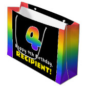 4歳の誕生日カラフル：虹4、名前をカスタムする ラージペーパーバッグ (正面アングル)