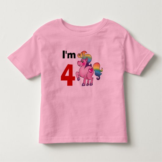 4歳の誕生日ガールギフト( unicorn pony ) トドラーTシャツ (正面)