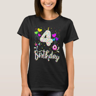 4歳の誕生日ガール4歳の誕生日ドーナツパーティー Tシャツ