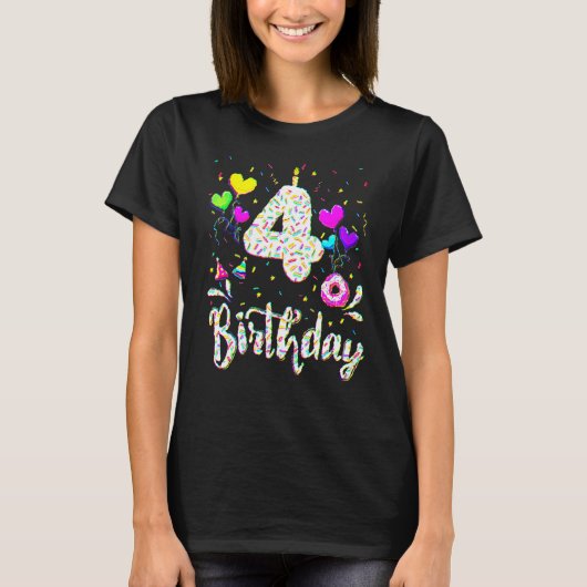 4歳の誕生日ガール4歳の誕生日ドーナツパーティー Tシャツ (正面)