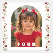 4歳の誕生日ステッカー 写真入り女の子 スクエアシール (正面)