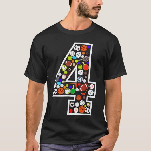 4歳の誕生日スポーツおおきな数字4歳の男の子 Tシャツ (正面)