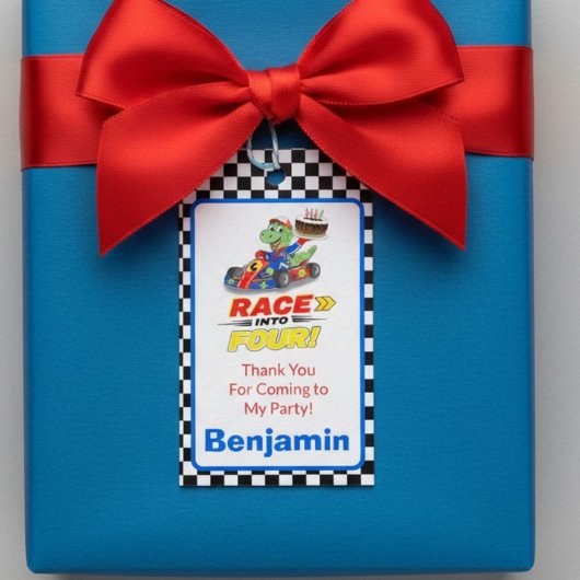 4歳の誕生日ダイナソーレースカータグ ギフトタグ