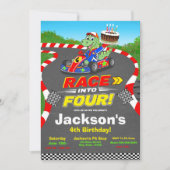 4歳の誕生日ダイナソーレースカー準備完了の招待状 招待状 (正面)