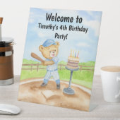 4歳の誕生日ティーボールテディベアの野球Tシャツ 台座サイン (インサイチュ)