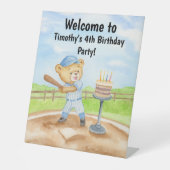 4歳の誕生日ティーボールテディベアの野球Tシャツ 台座サイン (正面)