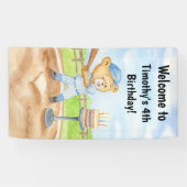 4歳の誕生日ティーボールテディベアの野球Tシャツ 横断幕 (横)