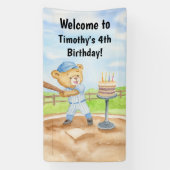 4歳の誕生日ティーボールテディベアの野球Tシャツ 横断幕 (縦)
