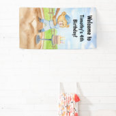 4歳の誕生日ティーボールテディベアの野球Tシャツ 横断幕 (インサイチュ)