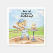 4歳の誕生日ティーボールテディベア野球 スタンダードカクテルナプキン (正面)