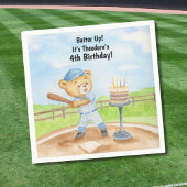 4歳の誕生日ティーボールテディベア野球 スタンダードカクテルナプキン