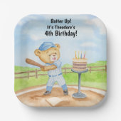 4歳の誕生日ティーボールテディベア野球 ペーパープレート (正面)