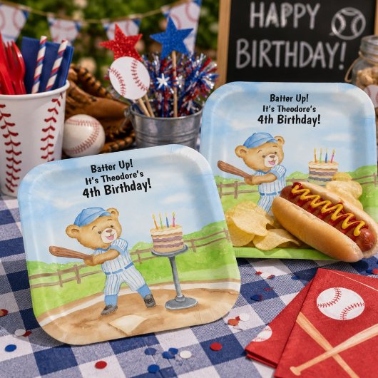 4歳の誕生日ティーボールテディベア野球 ペーパープレート