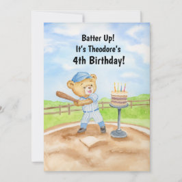 4歳の誕生日ティーボールテディベア野球 招待状