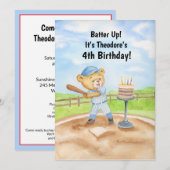 4歳の誕生日ティーボールテディベア野球 招待状 (正面/裏面)