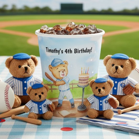 4歳の誕生日ティーボールテディベア野球 紙コップ