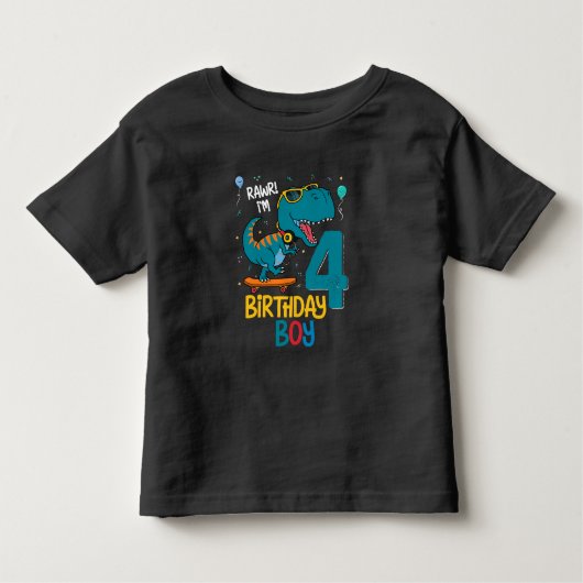 4歳の誕生日トレックス少年4歳 トドラーTシャツ (正面)