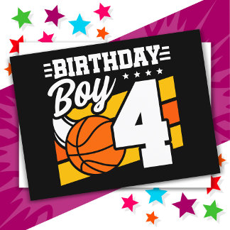 4歳の誕生日バスケットボールパーティーテーマ 男の子 ポストカード