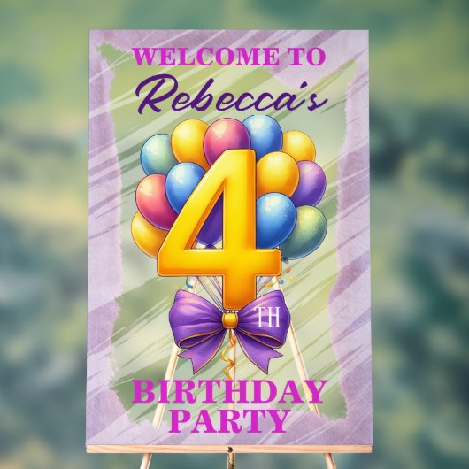 4歳の誕生日バルーンテーマ アクリルサイン (ニュートラル)