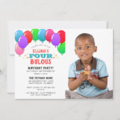 4歳の誕生日バルーンブルー写真 招待状 (正面)